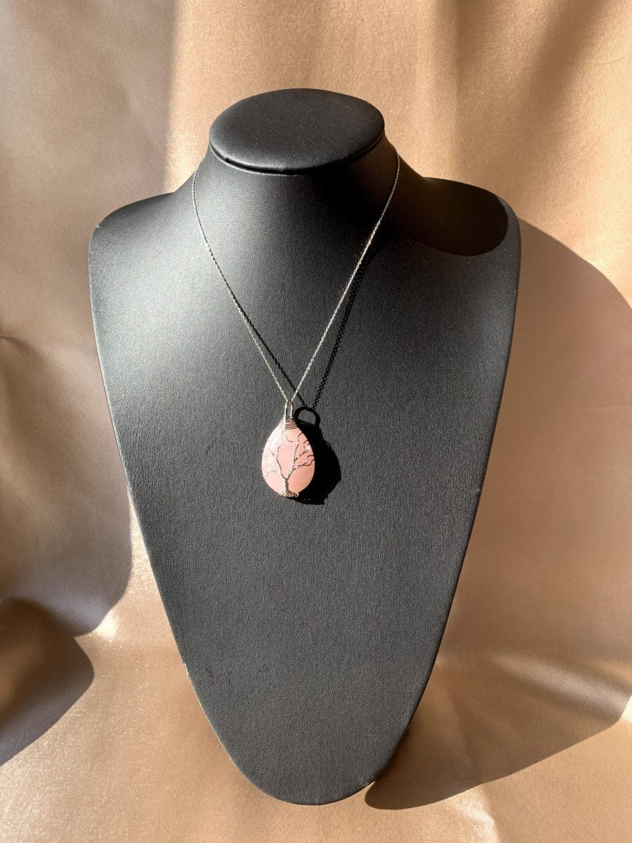 Pembe Kuvars Hayat Ağacı Kolye