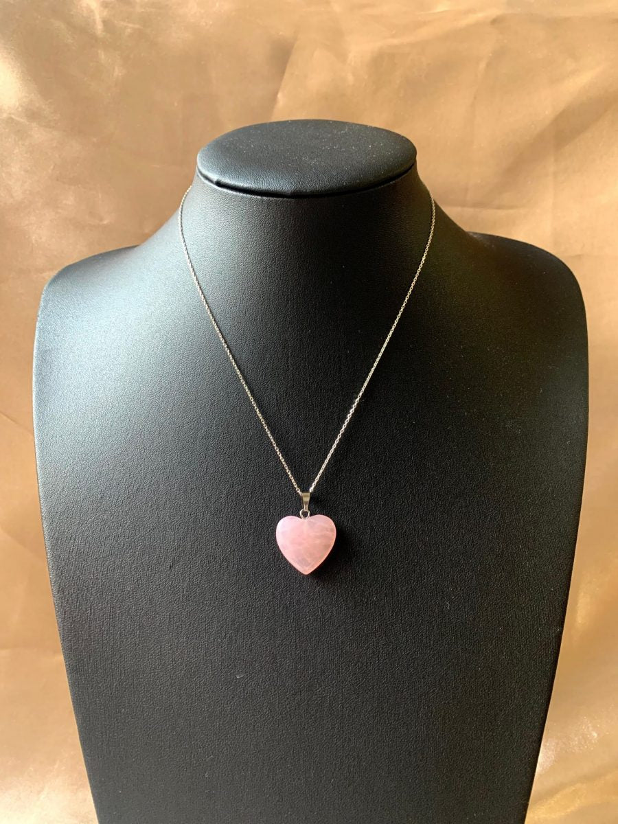 Pembe Kuvars Minimal Kalp Kolye