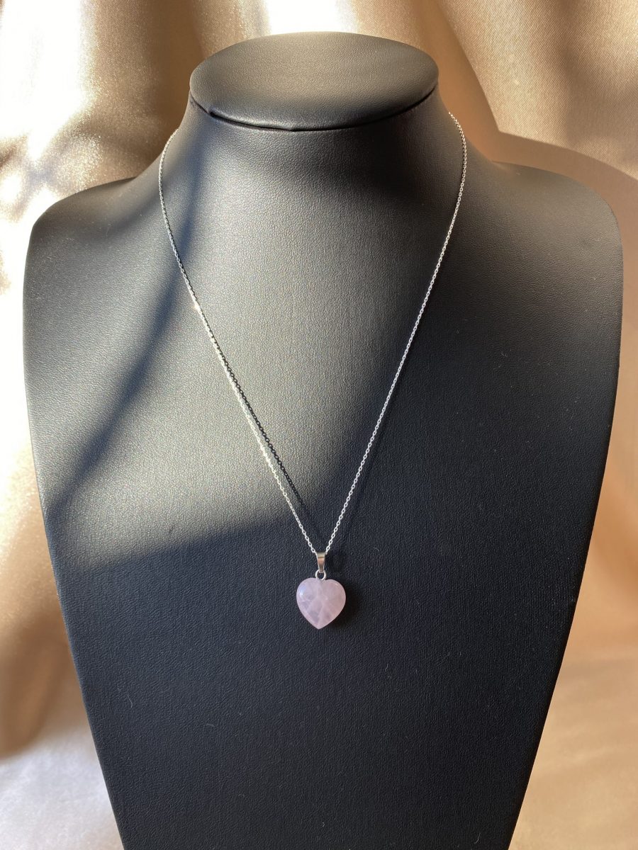 Pembe Kuvars Minimal Kalp Kolye