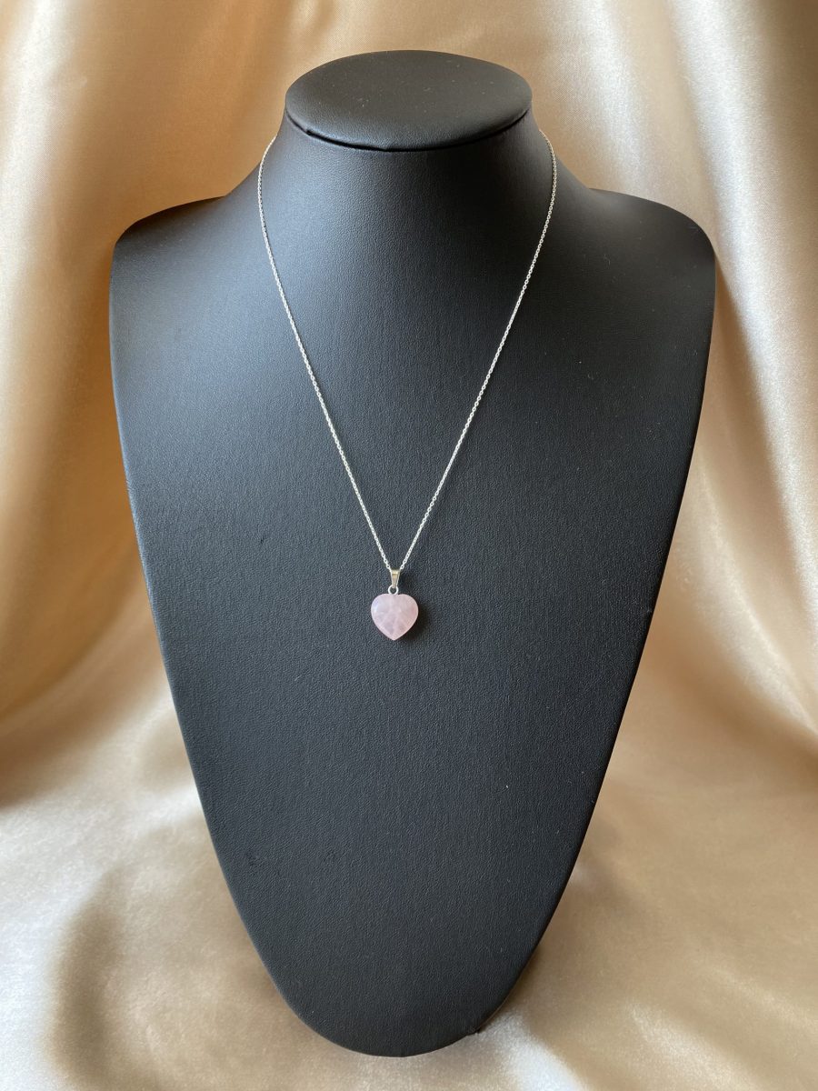 Pembe Kuvars Minimal Kalp Kolye