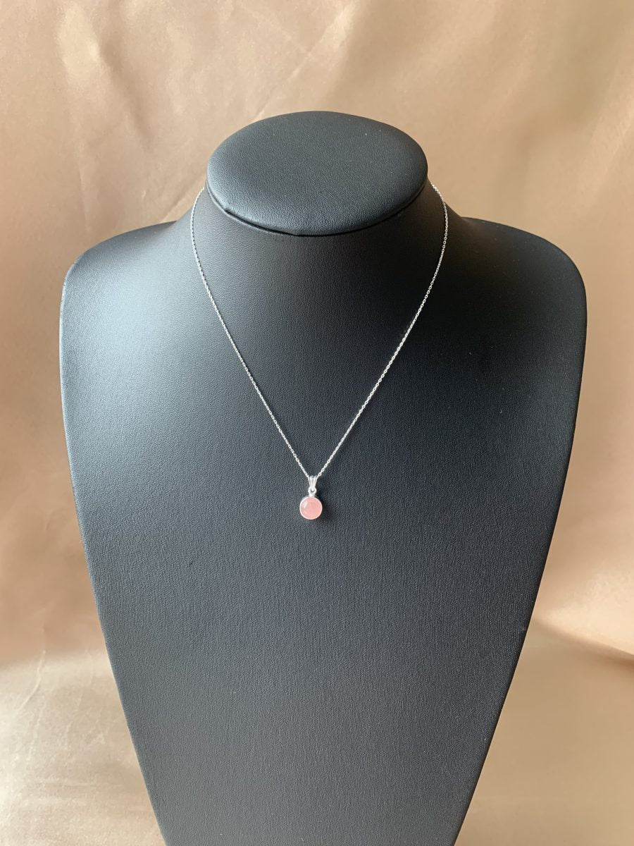 Pembe Kuvars Minimal Yuvarlak Gümüş Kolye