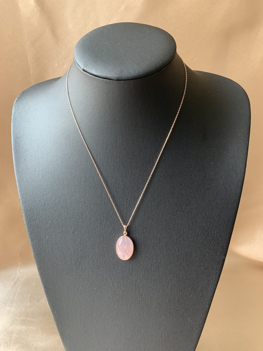 Pembe Kuvars Büyük Oval Rose Gold Kolye