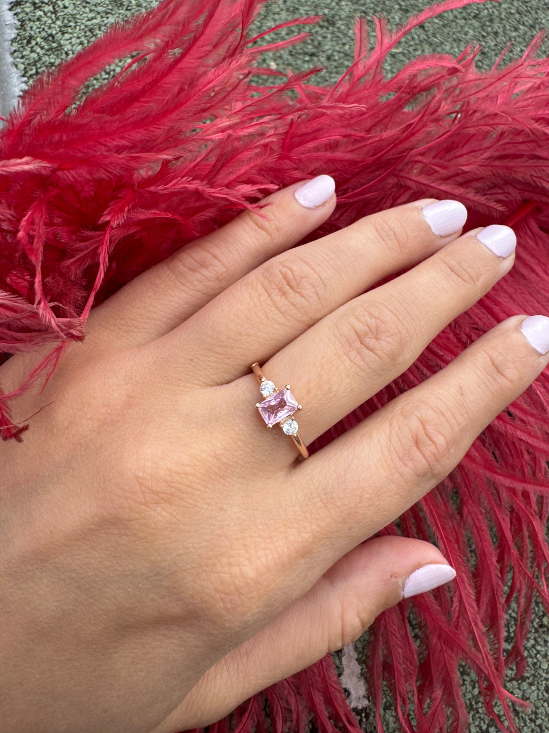 Pembe Kuvars Dikdörtgen Prenses Rose Gold Yüzük