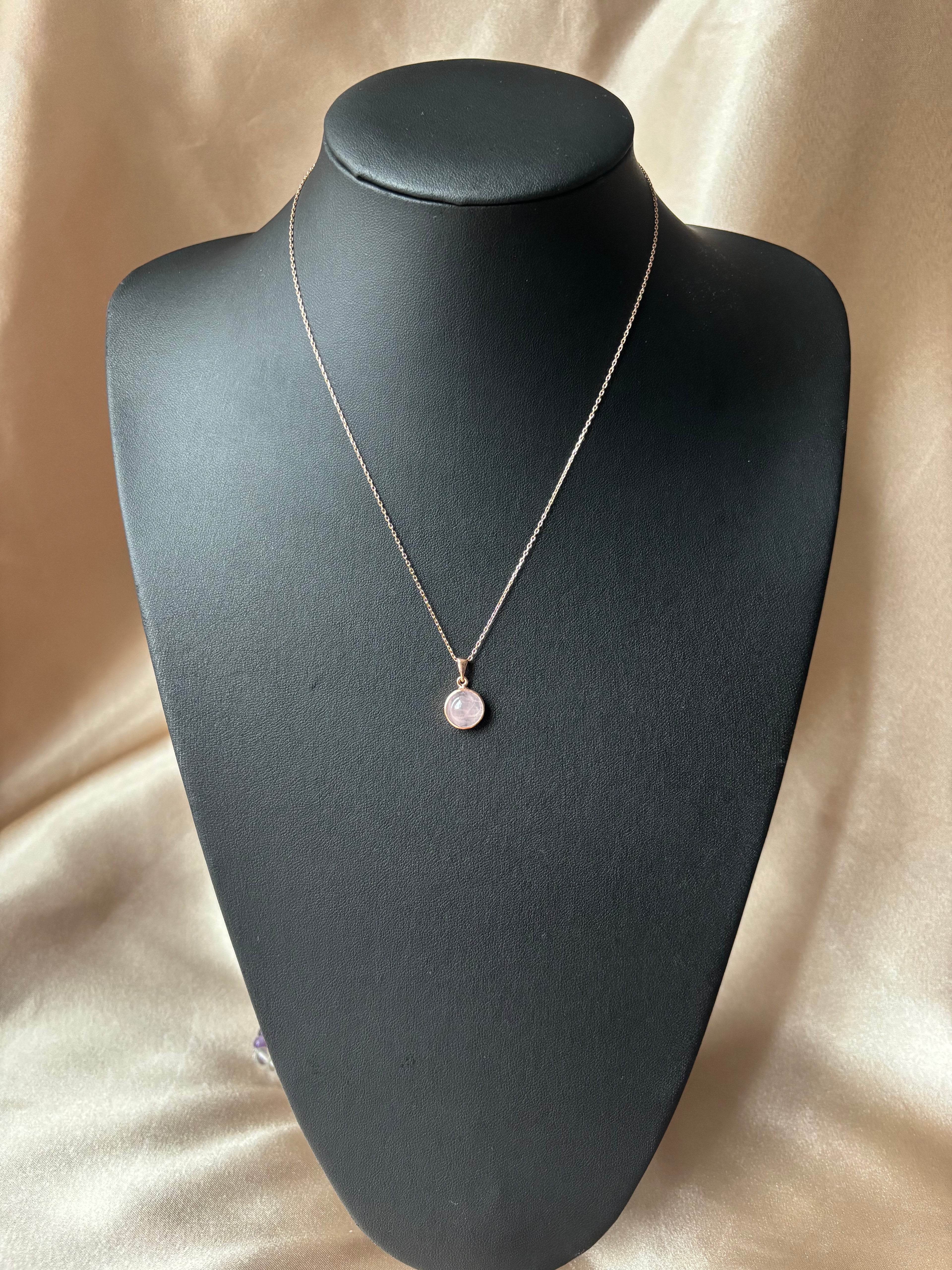 Pembe Kuvars Yuvarlak Rose Gold Kolye