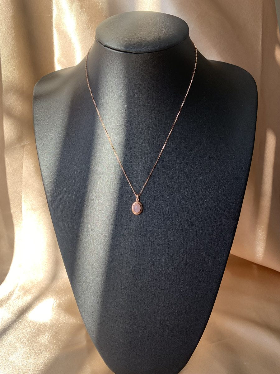 Pembe Kuvars Minimal Vintage Rose Gold Kolye
