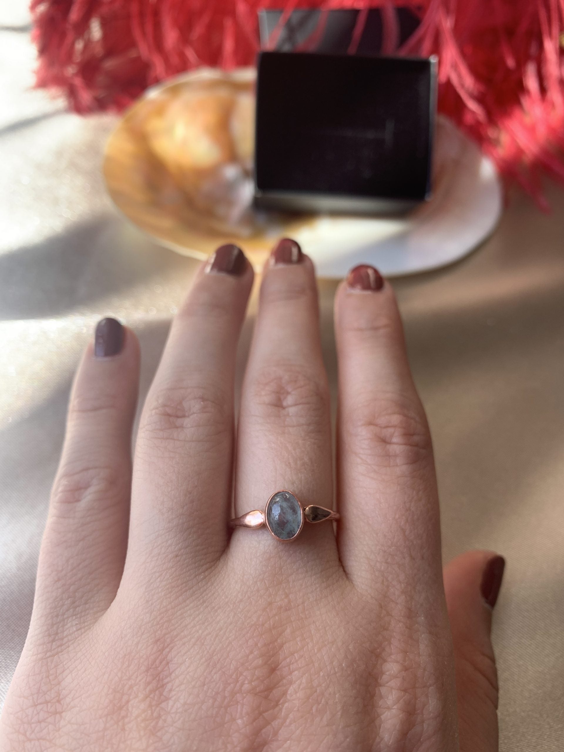 Akuamarin Mary Rose Gold Yüzük