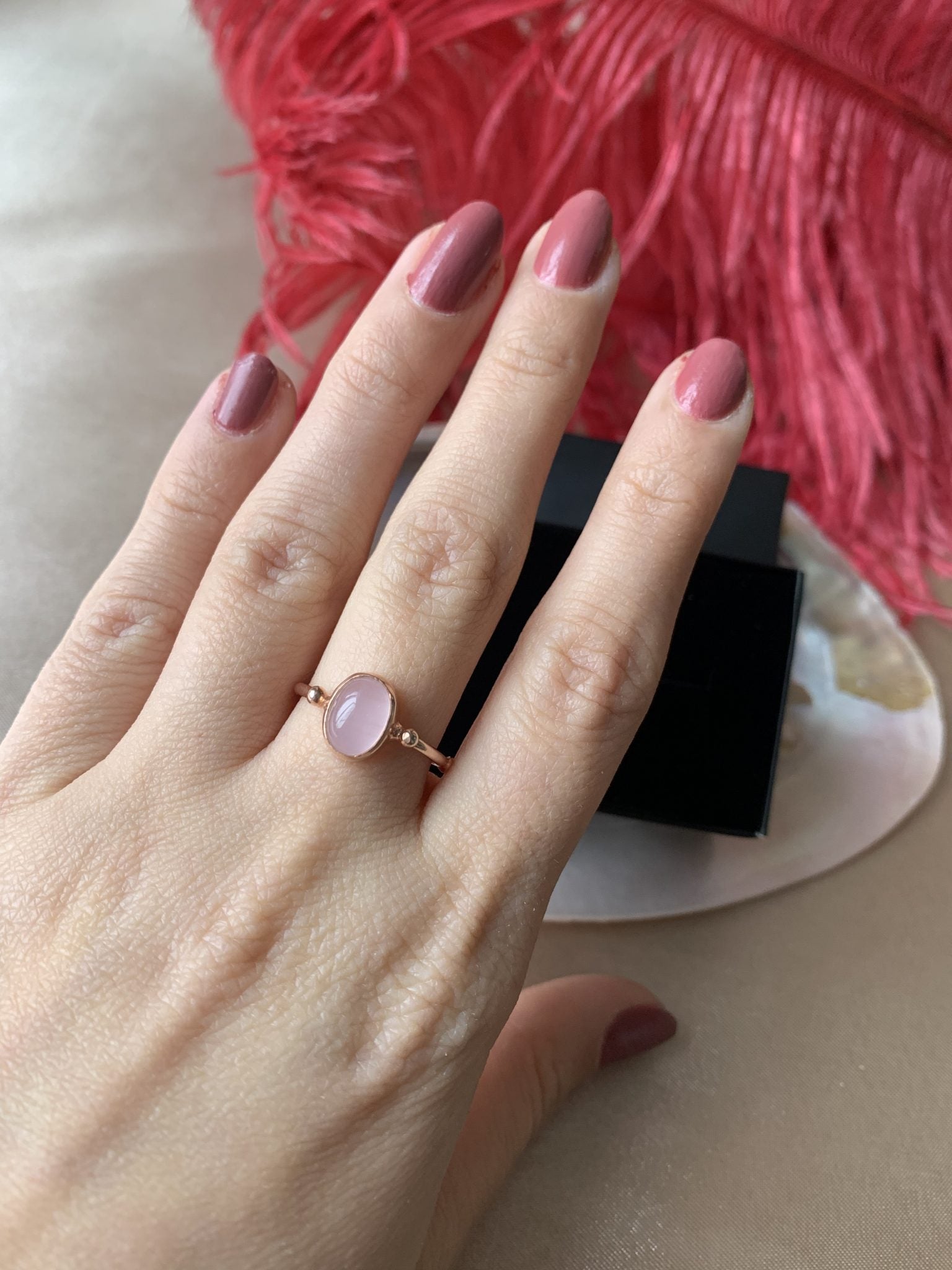 Pembe Kuvars Basic Rose Gold Yüzük
