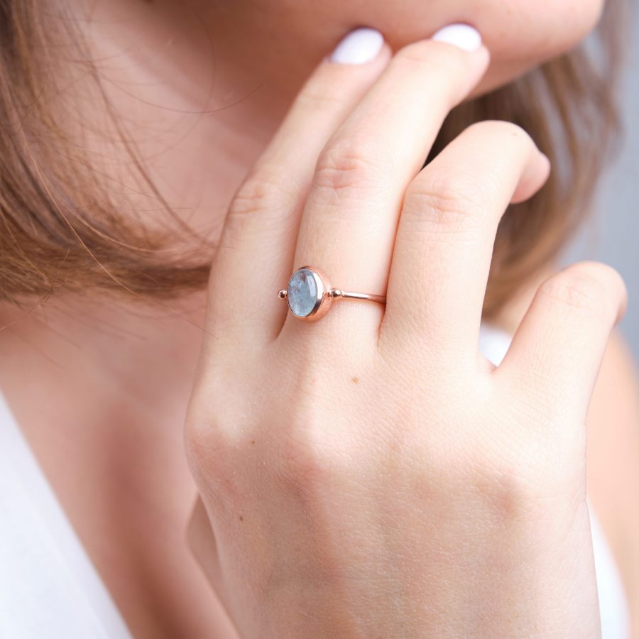 Akuamarin Basic Rose Gold Yüzük