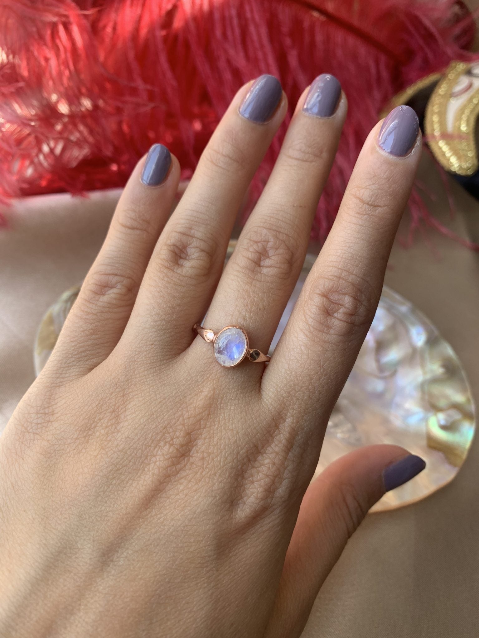 Ay Taşı Mary Rose Gold Yüzük