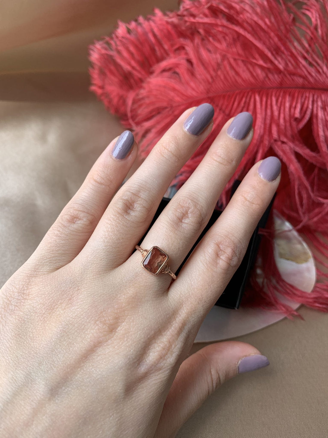 Zultanit Dörtgen Rose Gold Yüzük