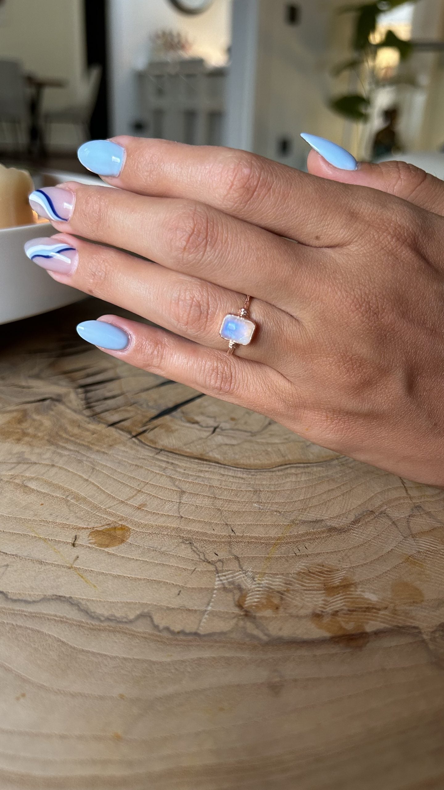 Ay Taşı Dörtgen Rose Gold Yüzük