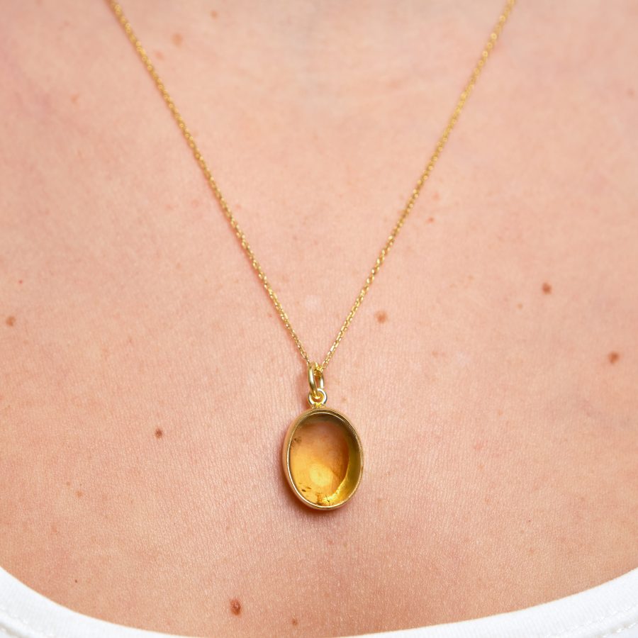 Sitrin Büyük Oval Gold Kolye