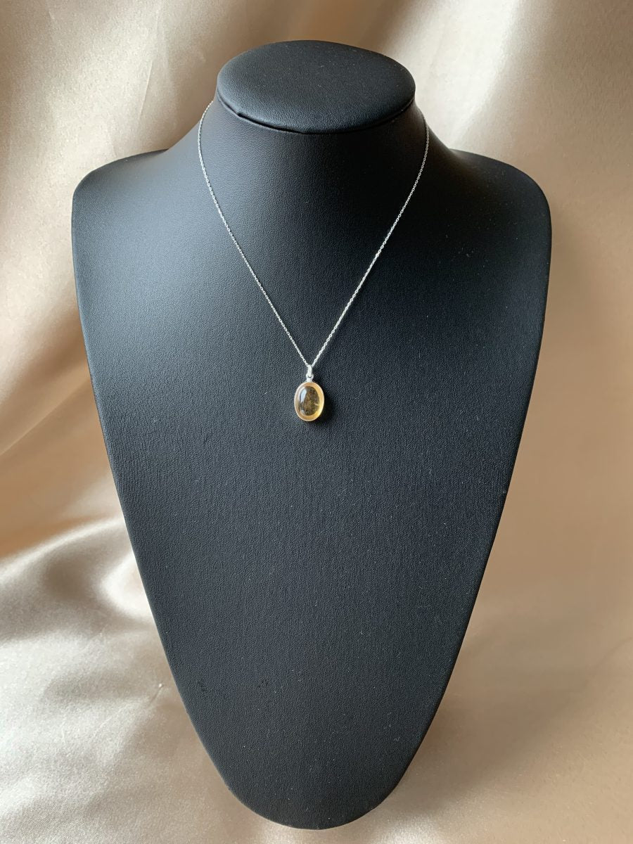 Sitrin Büyük Oval Gümüş Kolye