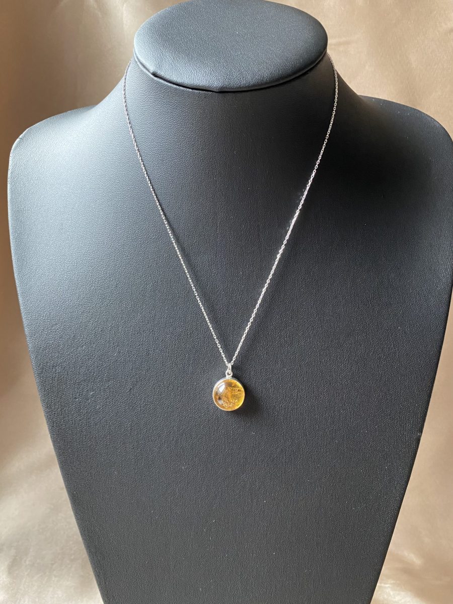 Sitrin Büyük Yuvarlak Gümüş Kolye