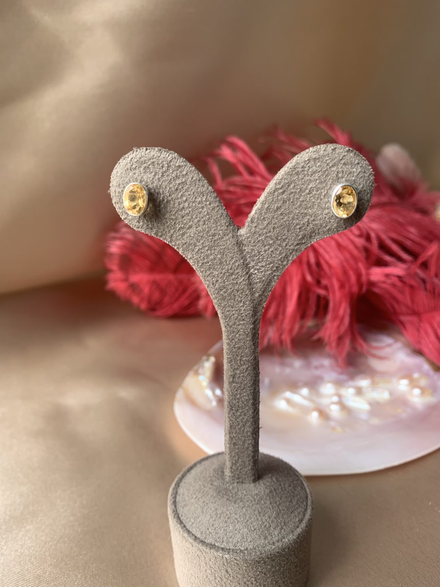 Sitrin Oval Gümüş Küpe