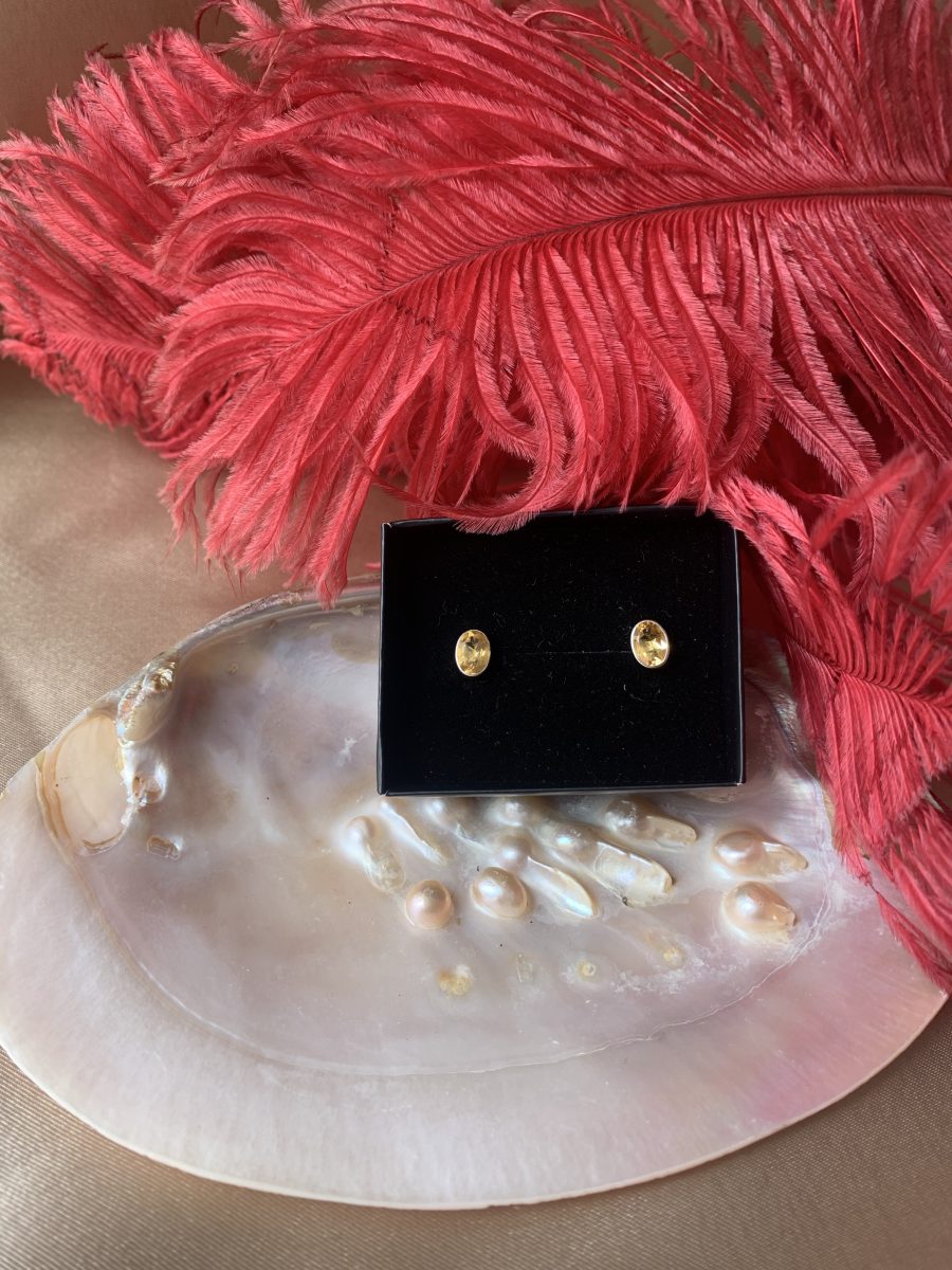 Sitrin Oval Gümüş Küpe