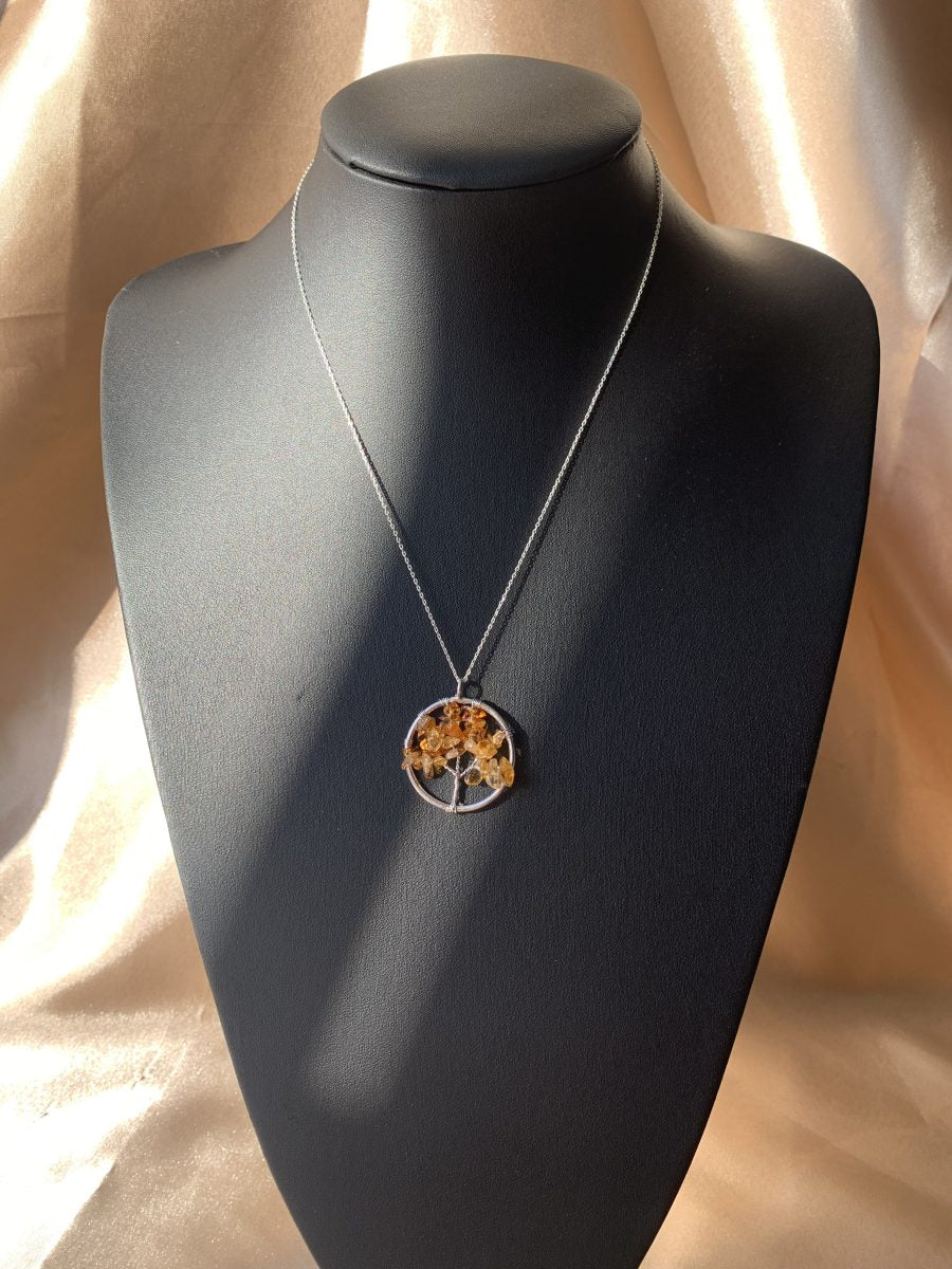 Sitrin Yuvarlak Hayat Ağacı Kolye