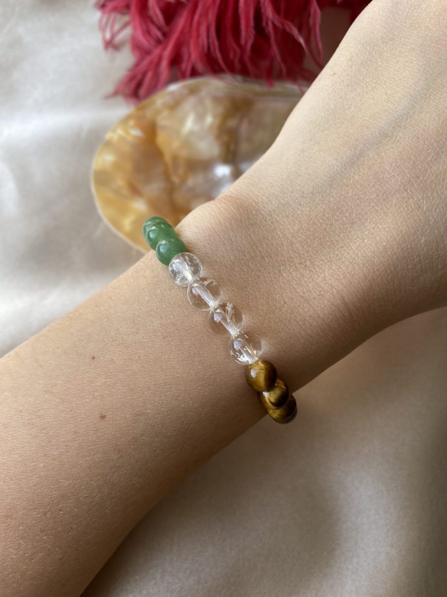 Kaplangözü & Aventurin & Kristal Kuvars Toprak Elementi Yükseltme Bilekliği (6 mm)