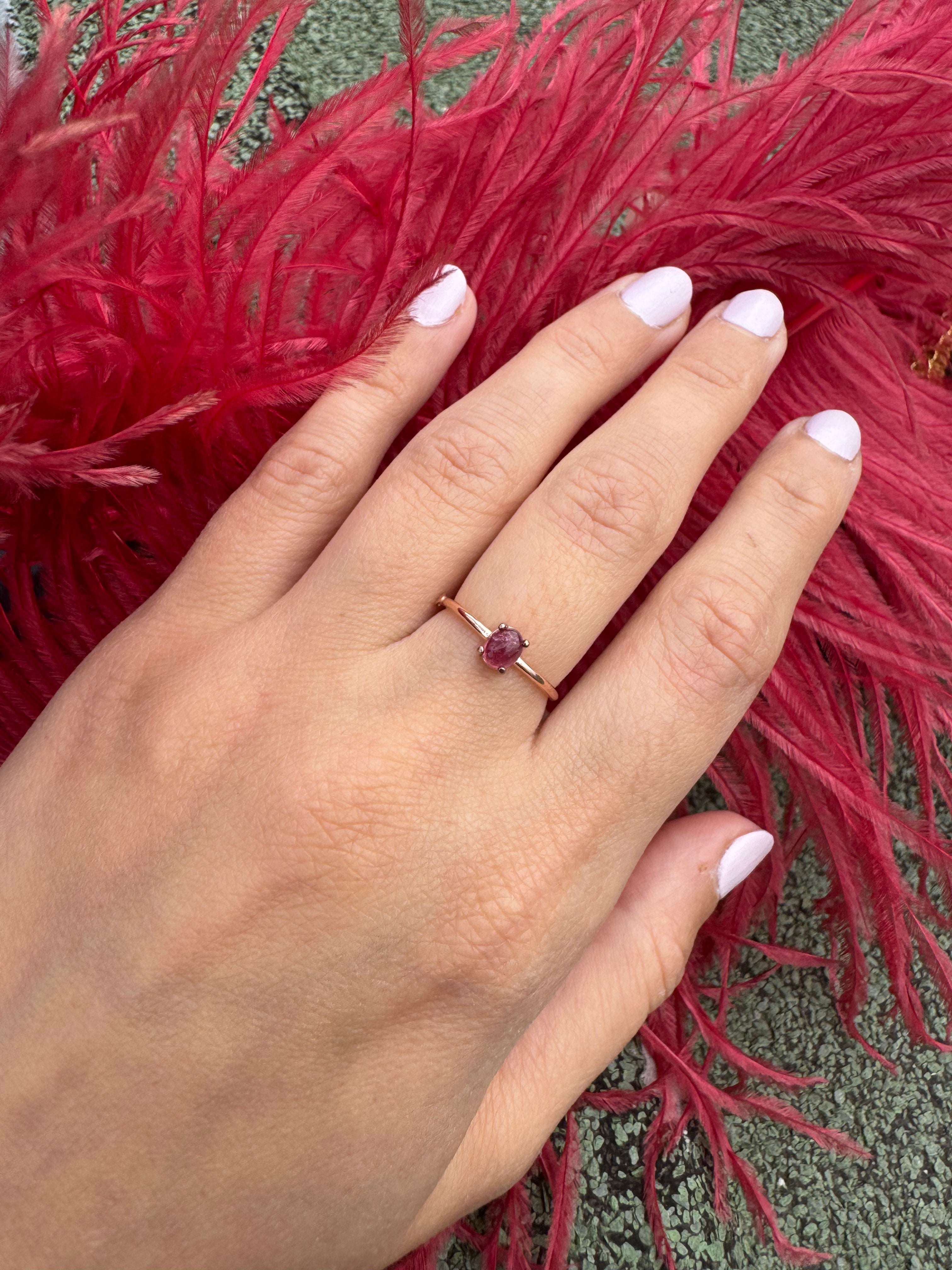 Turmalin Minimal Rose Gold Yüzük