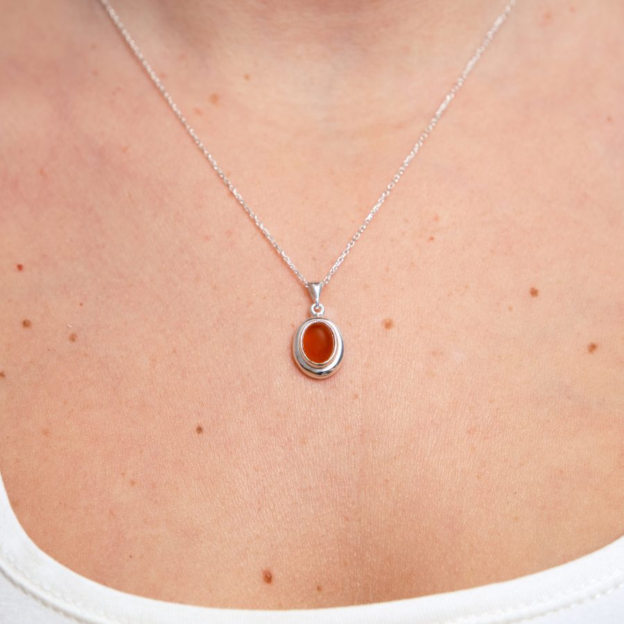 Akik Minimal Vintage Gümüş Kolye