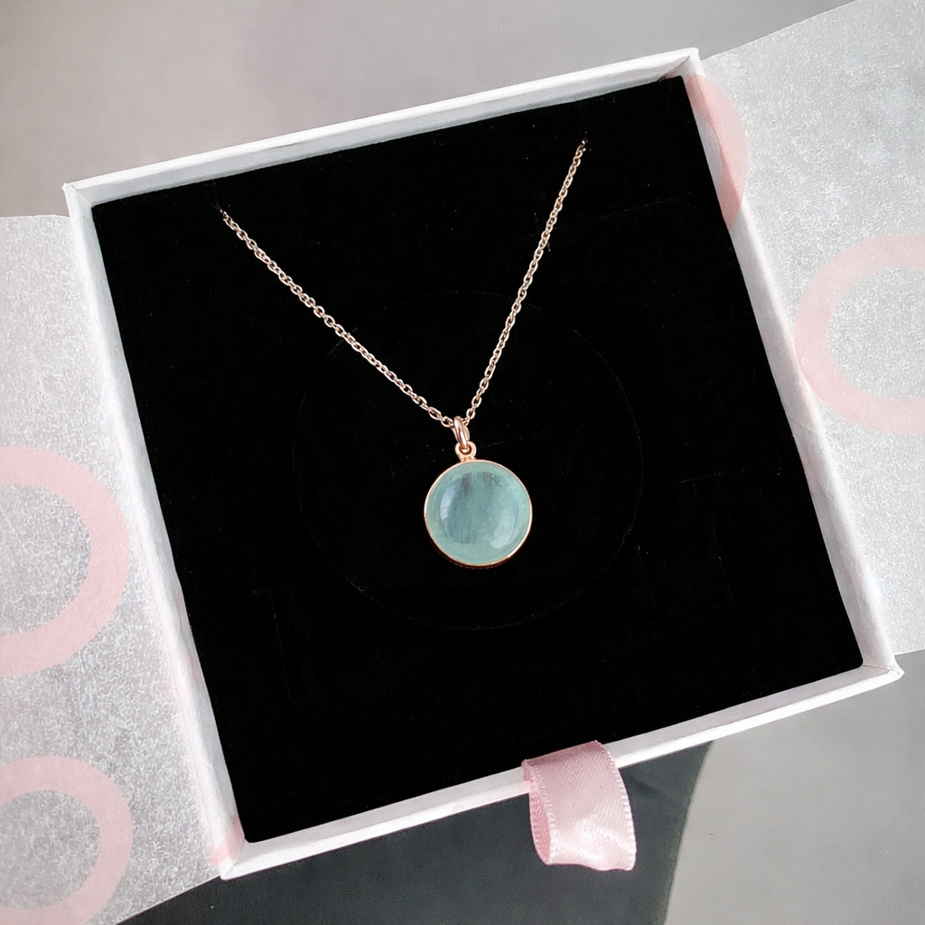 Akuamarin Büyük Yuvarlak Rose Gold Kolye