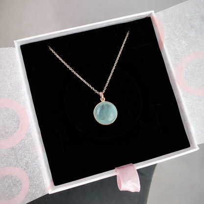 Akuamarin Büyük Yuvarlak Rose Gold Kolye