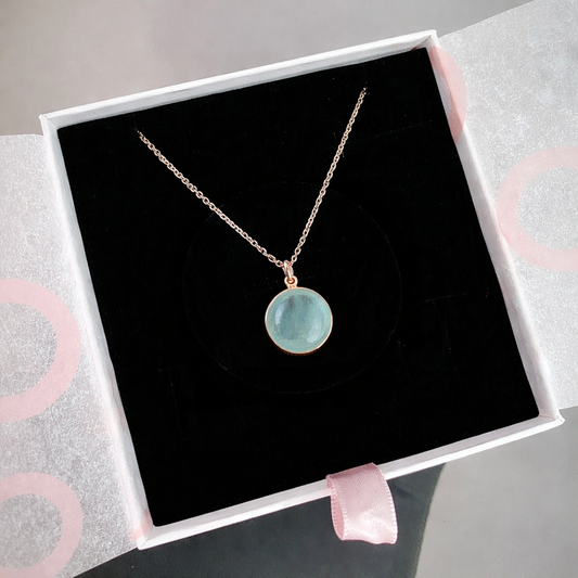Akuamarin Büyük Yuvarlak Rose Gold Kolye