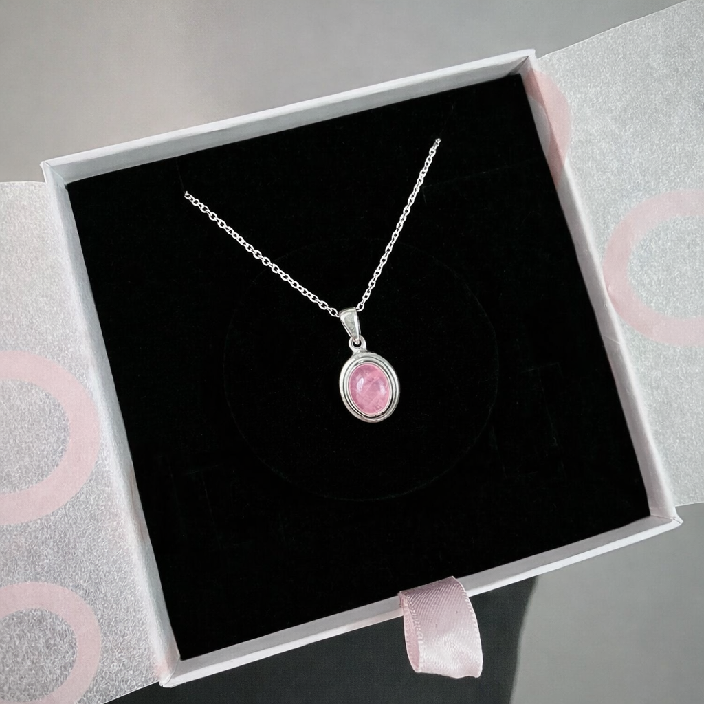 Pembe Kuvars Minimal Vintage Gümüş Kolye