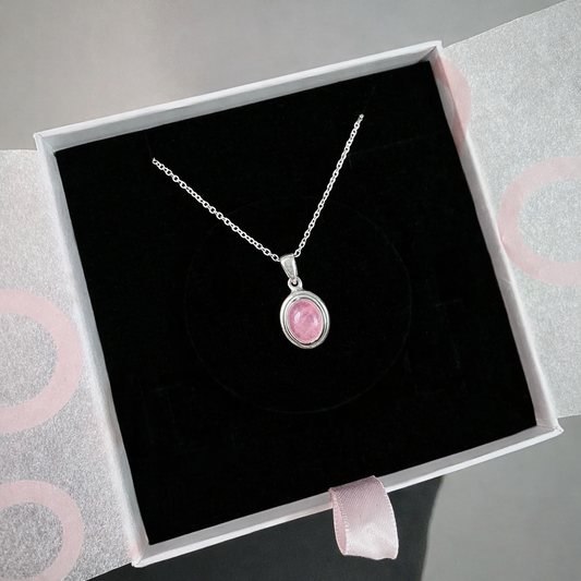 Pembe Kuvars Minimal Vintage Gümüş Kolye