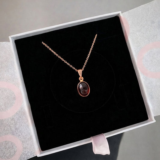 Lal Taşı (Garnet) Minimal Rose Gold Kolye