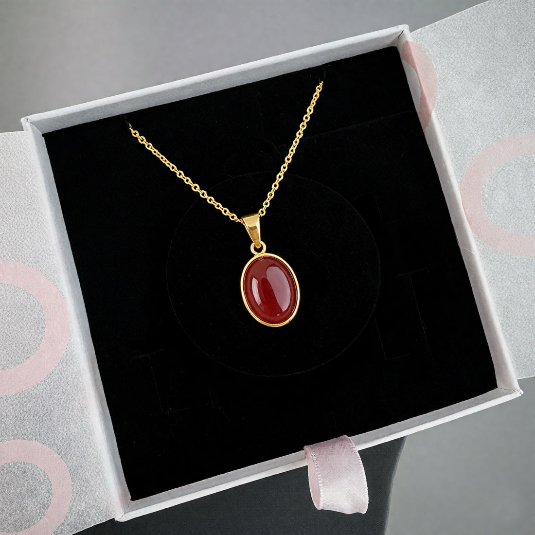 Akik Büyük Oval Gold Kolye