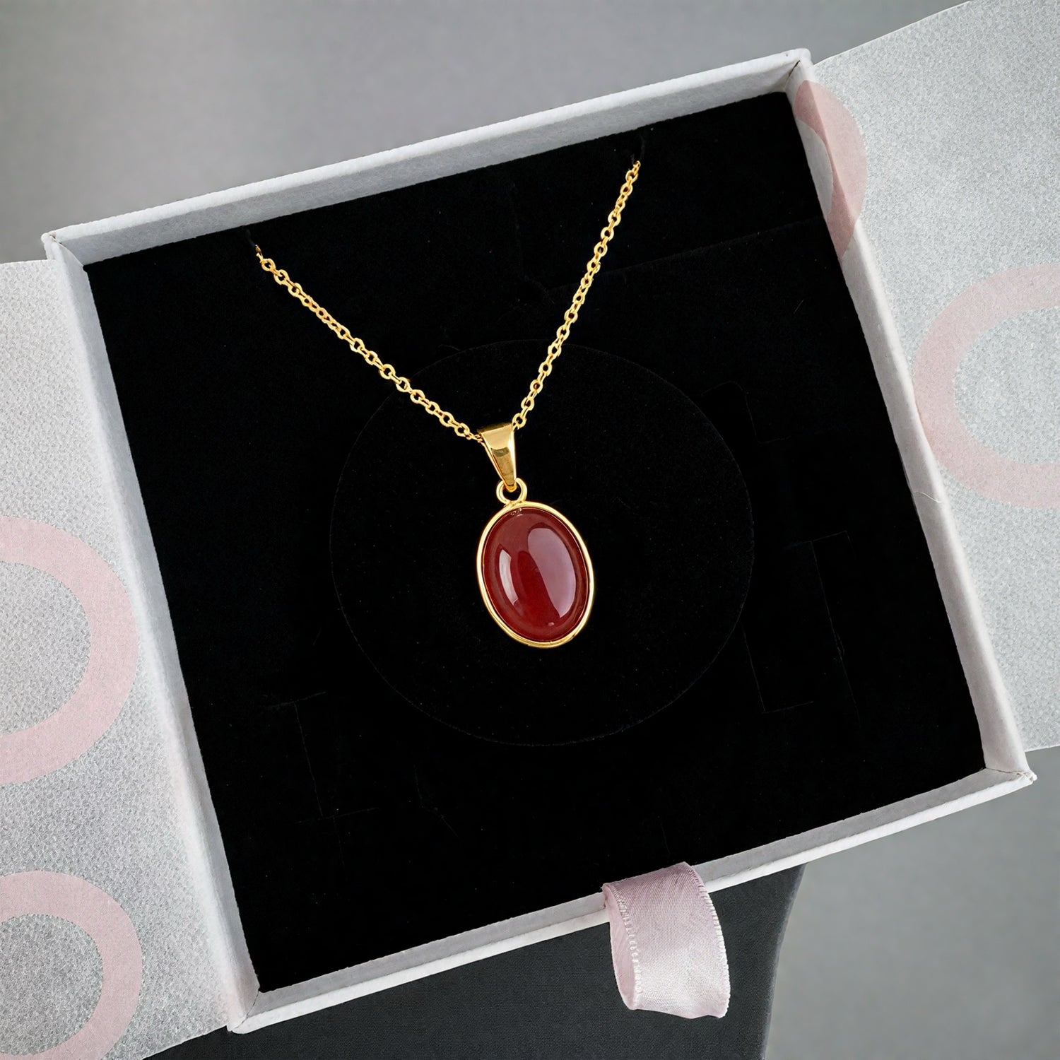 Akik Büyük Oval Gold Kolye