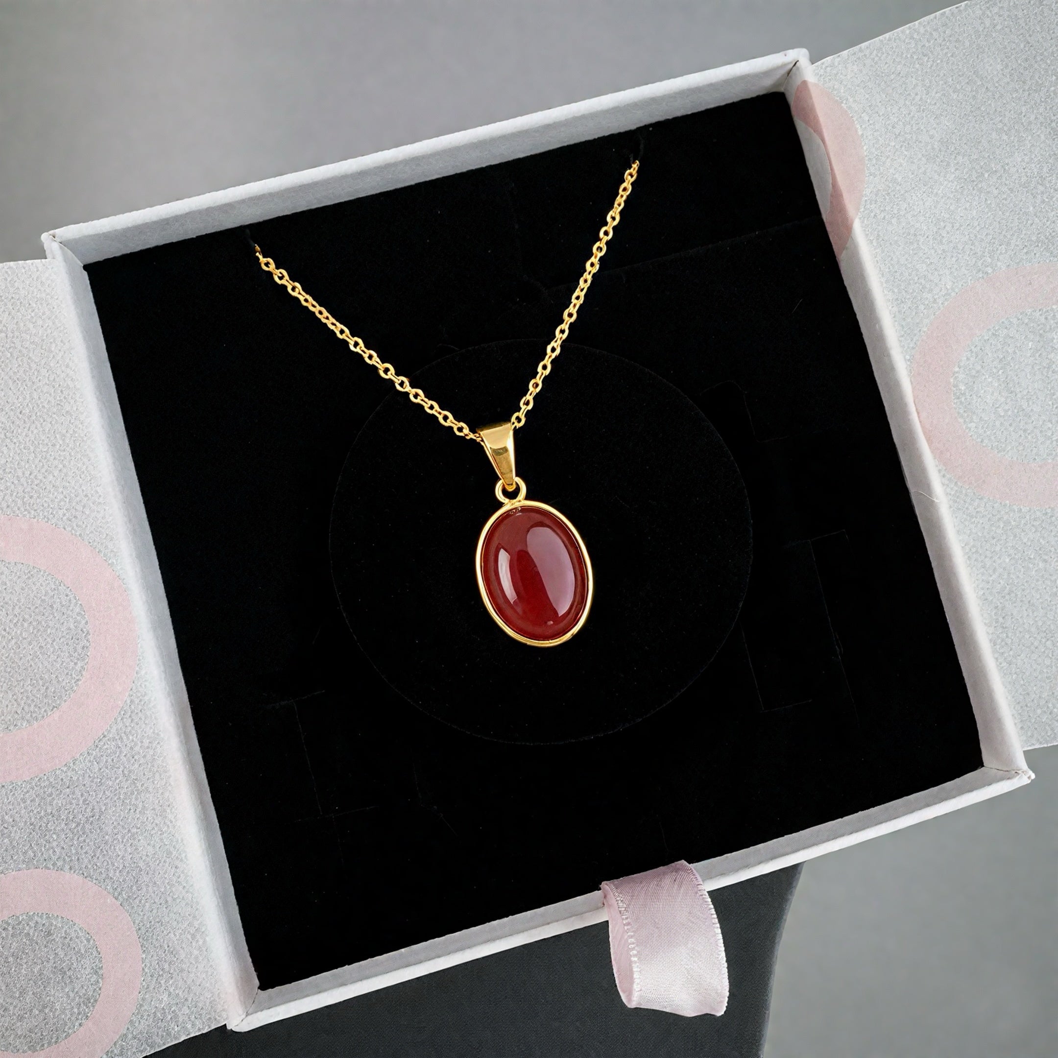 Akik Büyük Oval Gold Kolye