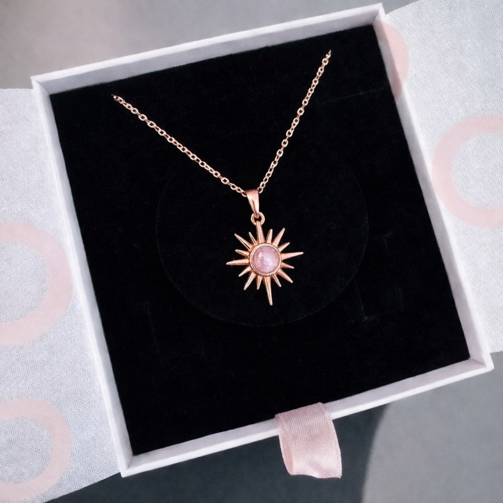 Pembe Kuvars Kuzey Yıldızı Rose Gold Kolye