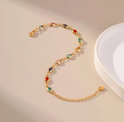 Renkli Taşlı Classy Gold Renk Bileklik