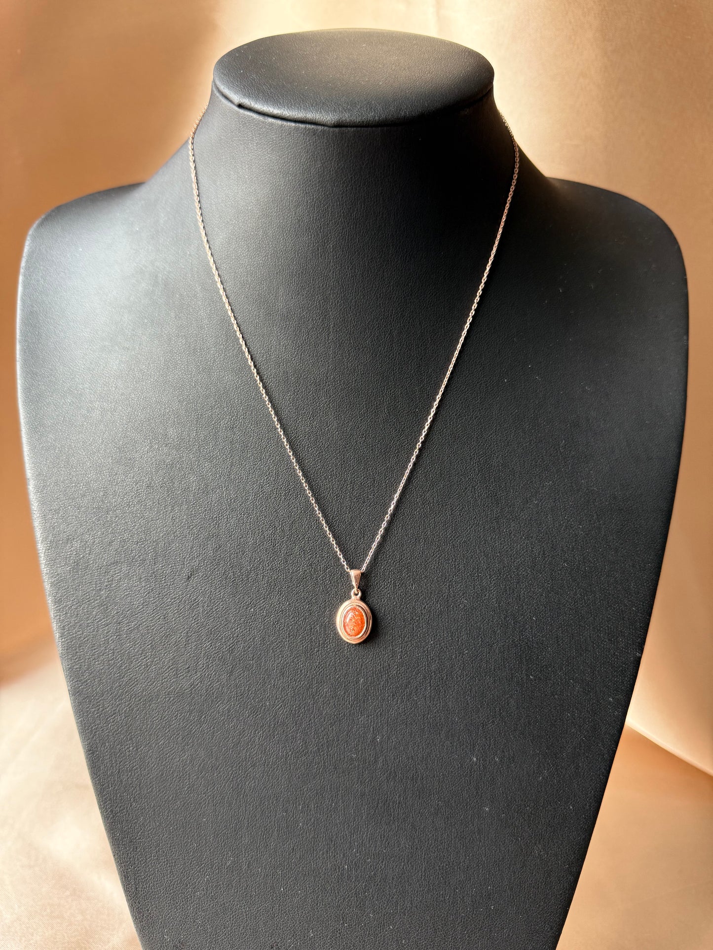 Güneş Taşı Minimal Vintage Rose Gold Kolye