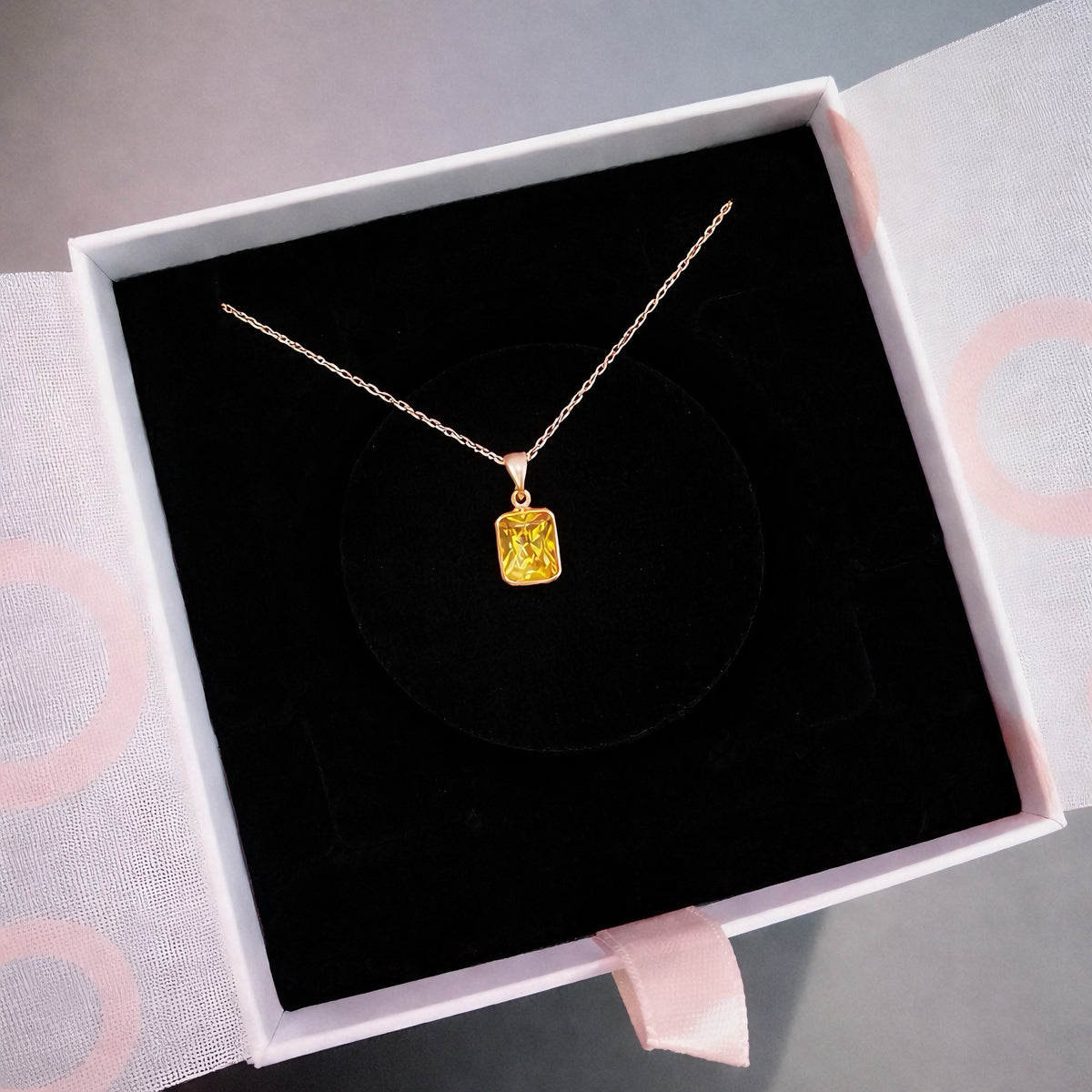 Sitrin Minimal Dörtgen Rose Gold Kolye