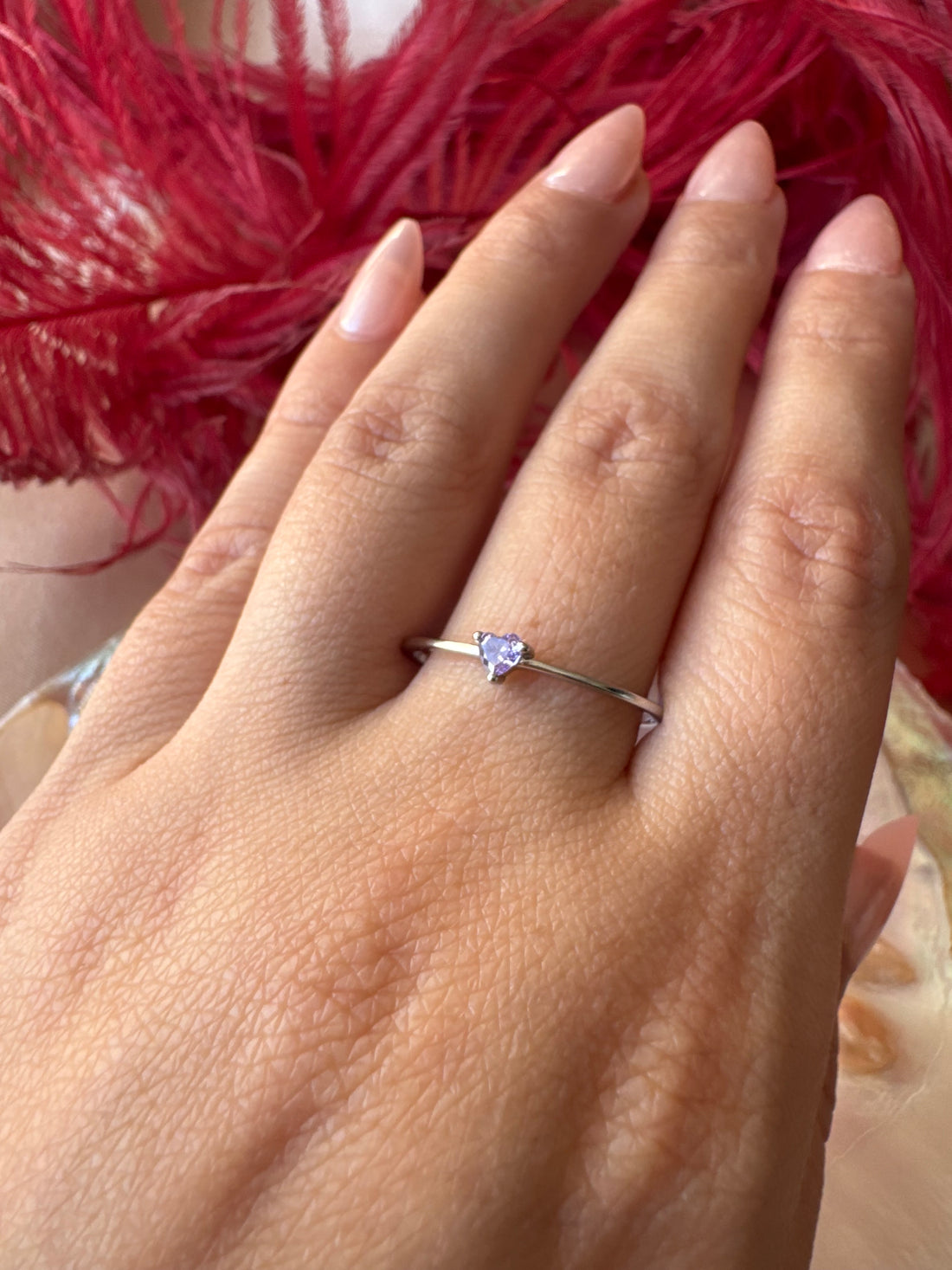 Ametist Minimal Kalp Gümüş Yüzük