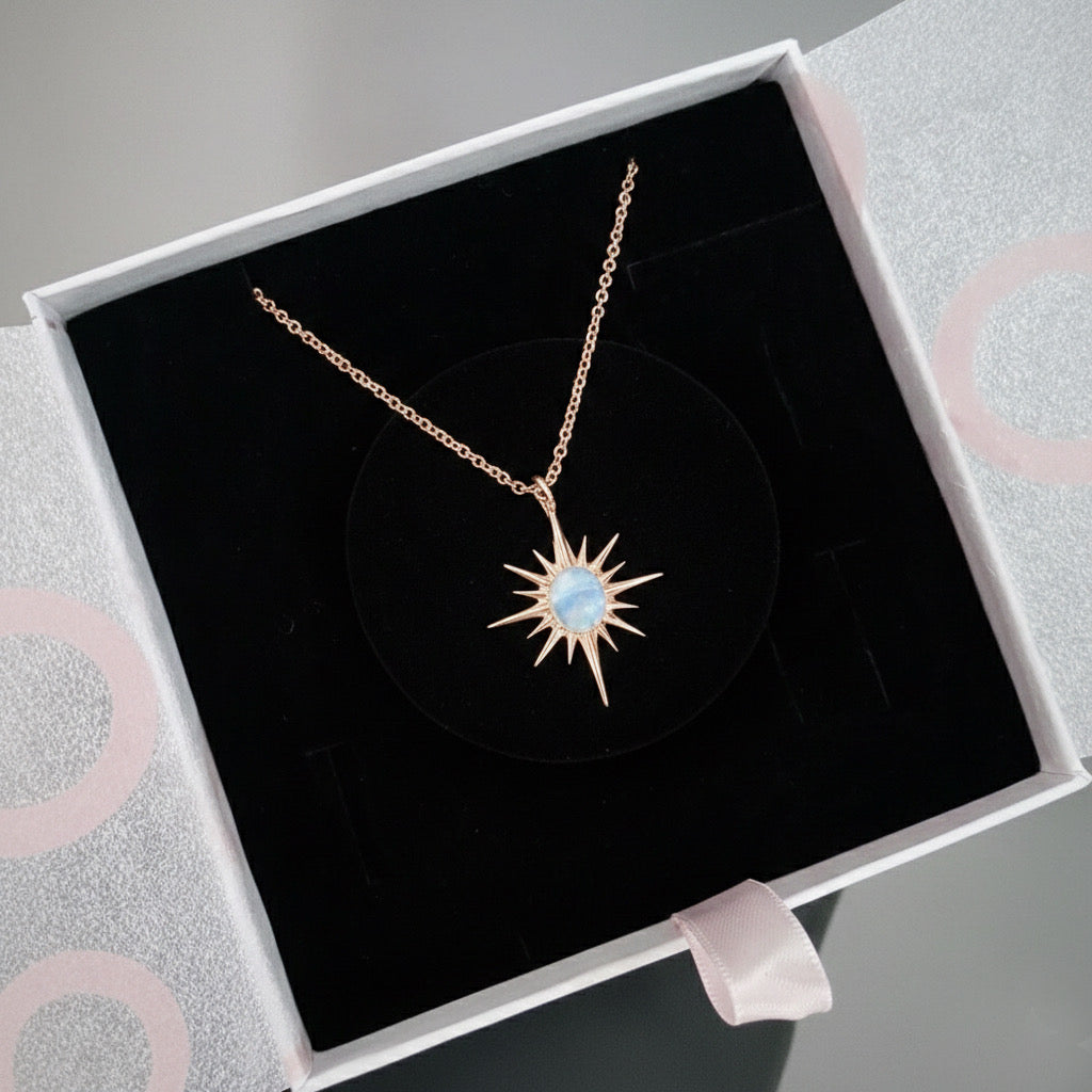 Ay Taşı Büyük Kuzey Yıldızı Rose Gold Kolye