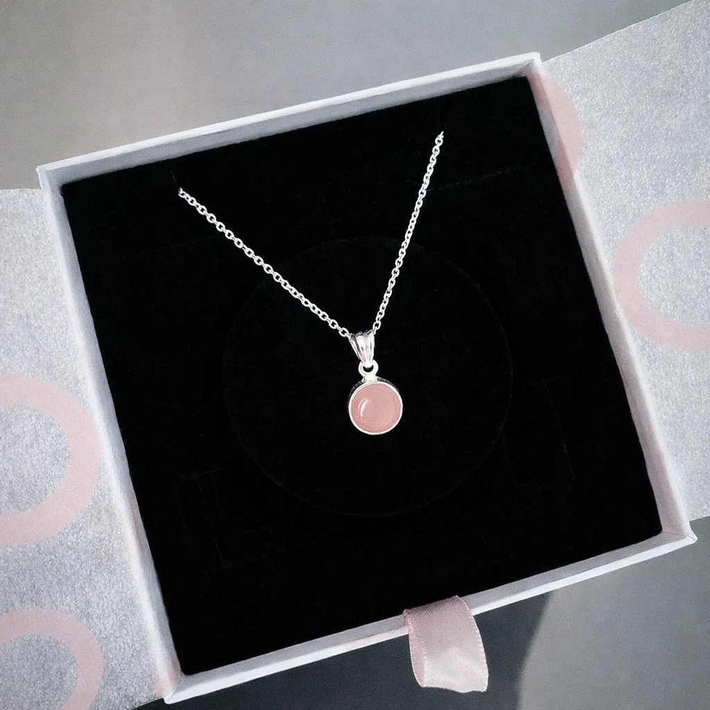 Pembe Kuvars Minimal Yuvarlak Gümüş Kolye