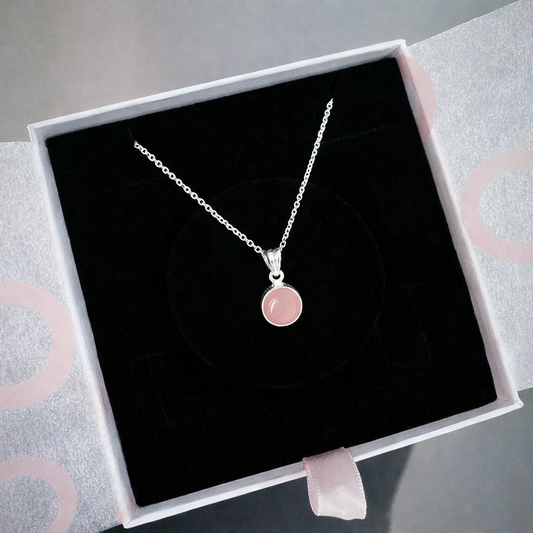Pembe Kuvars Minimal Yuvarlak Gümüş Kolye