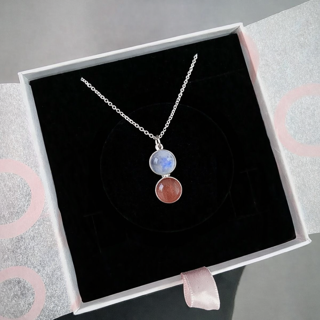 Ay Taşı & Güneş Taşı Twin Flame Gümüş Kolye