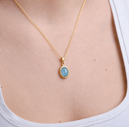 Akuamarin Minimal Vintage Gold Kolye