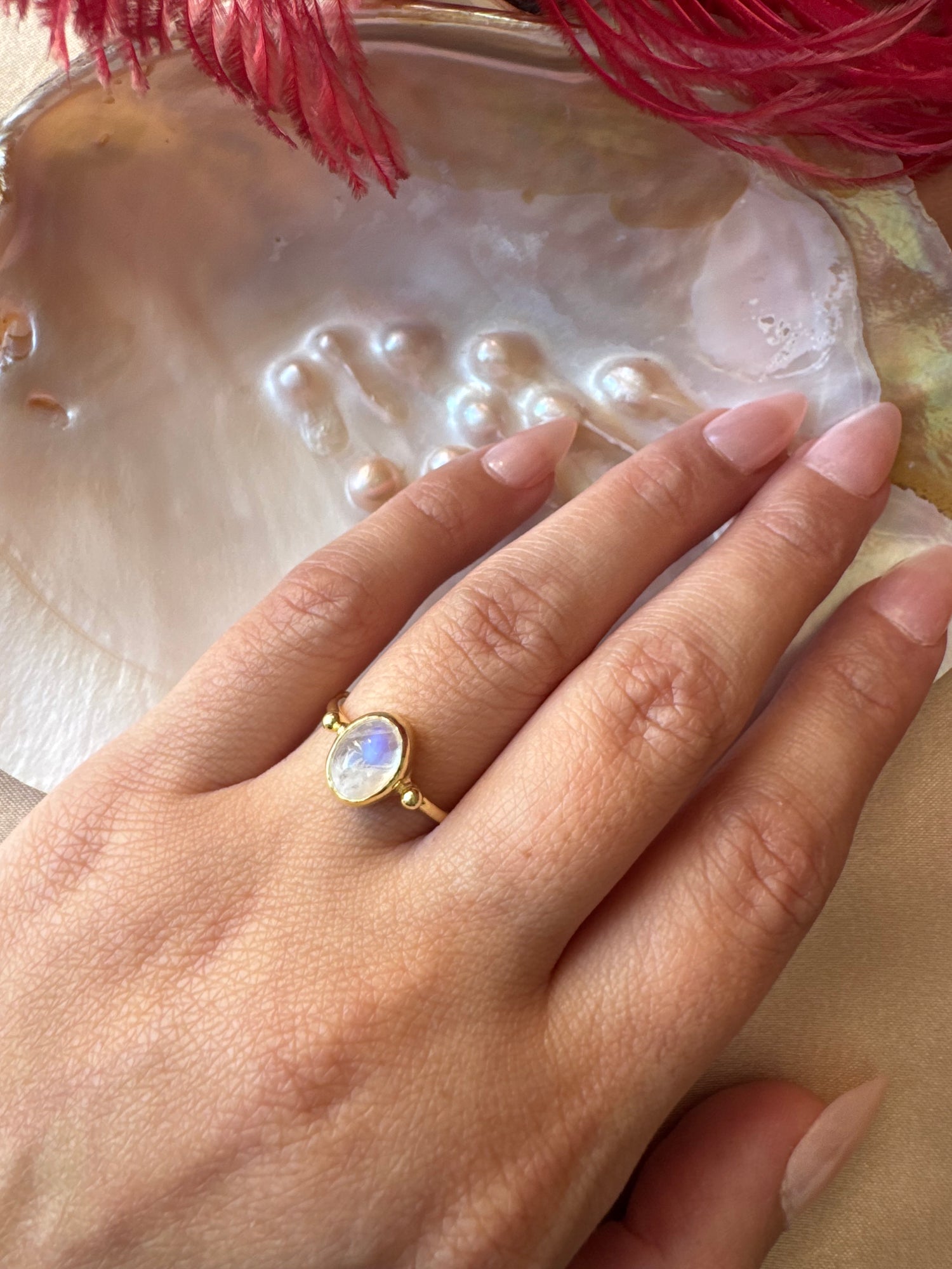 Ay Taşı Basic Gold Yüzük