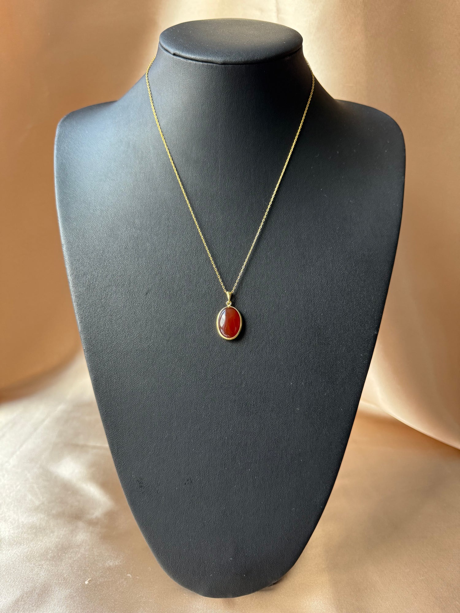 Akik Büyük Oval Gold Kolye