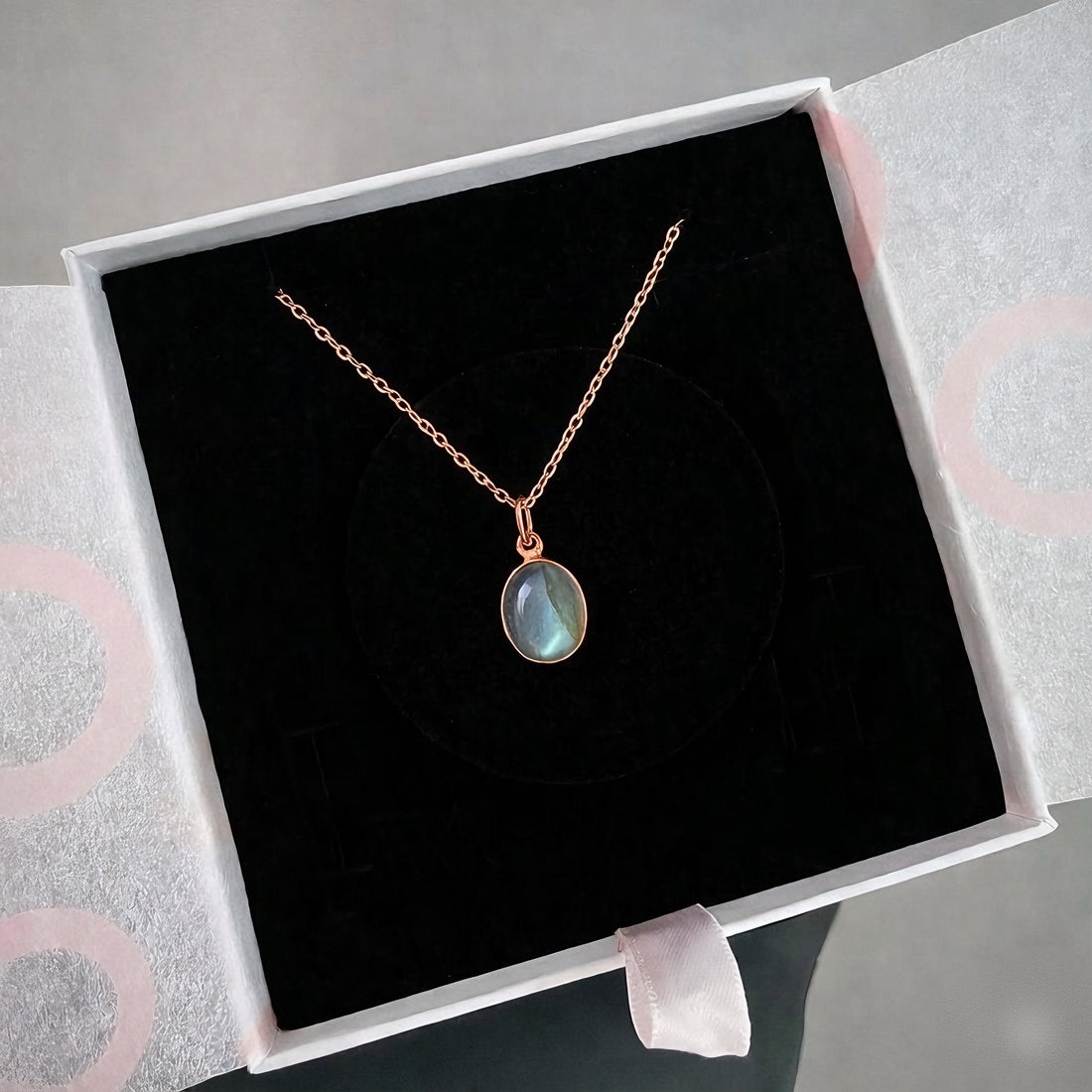 Labradorit Minimal Rose Gold Kolye