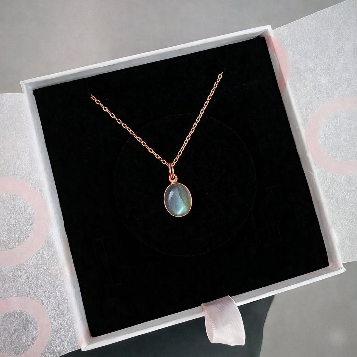 Labradorit Minimal Rose Gold Kolye