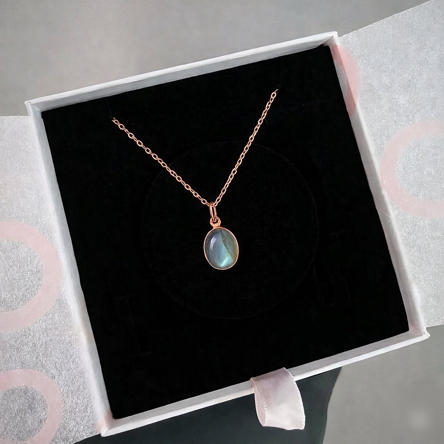 Labradorit Minimal Rose Gold Kolye