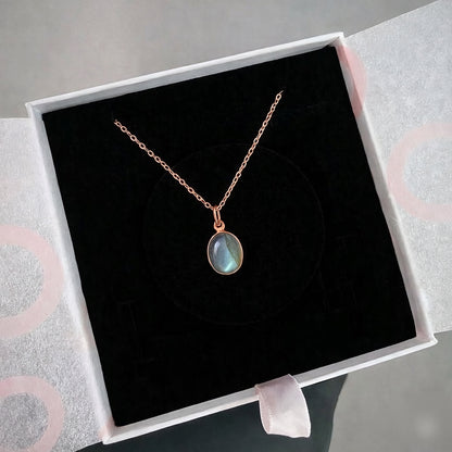Labradorit Minimal Rose Gold Kolye