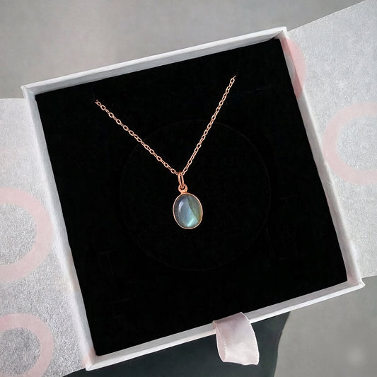 Labradorit Minimal Rose Gold Kolye